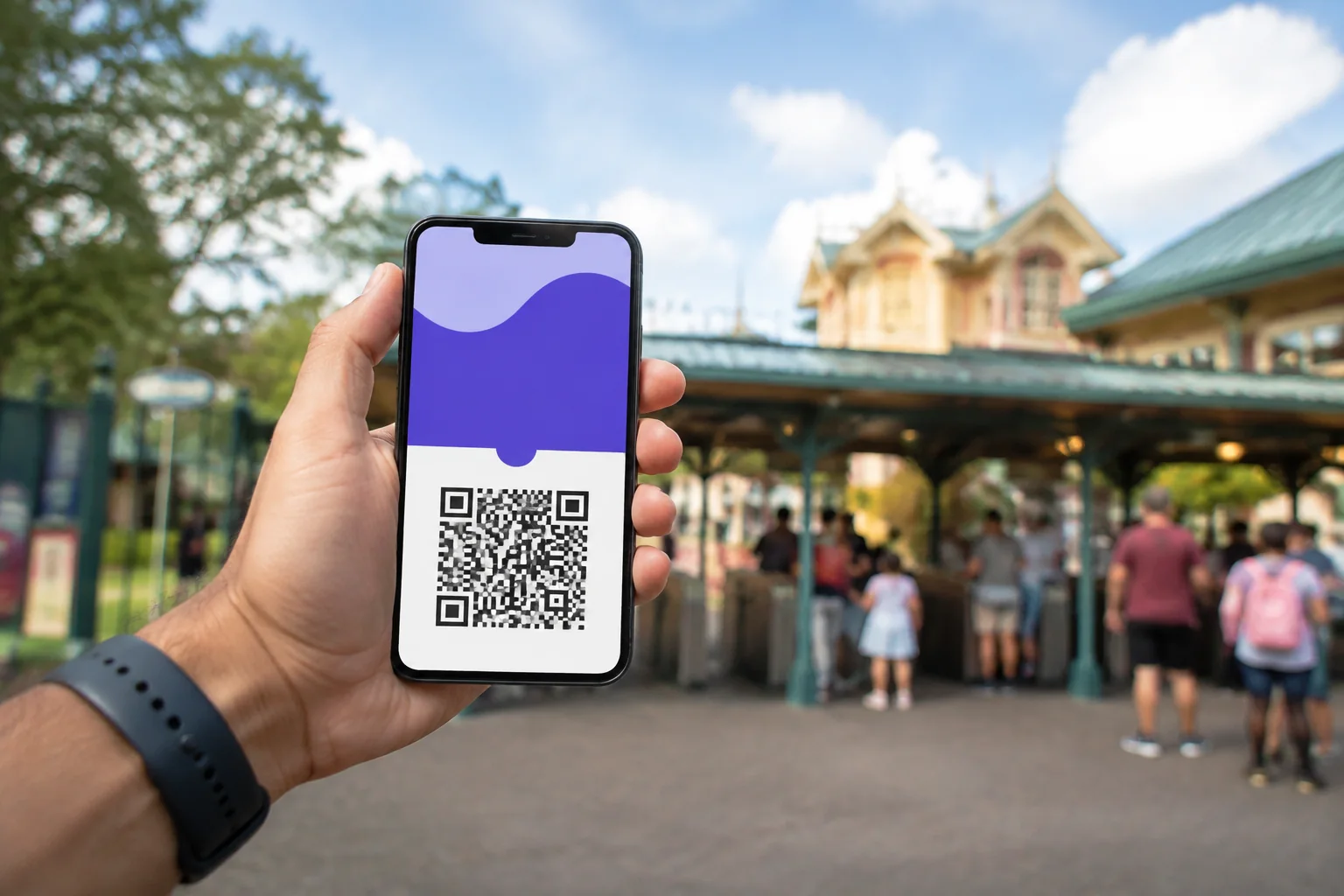 Ingresso em PDF com QR Code aberto no celular do visitante.